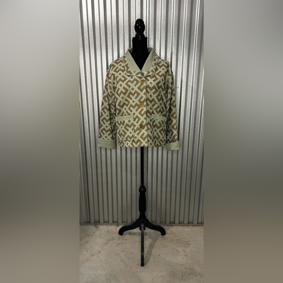 Women’s Green Geometric Retro Maralyce Ferree Polyester Button Down Coat Small - Picture 1 of 4